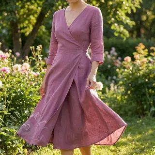 Tkanina wiskozowa z lnem WASHED mauve