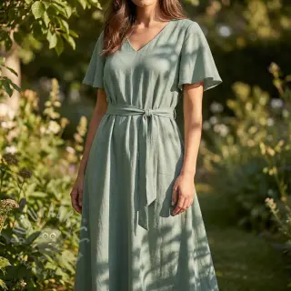 Tkanina wiskozowa z lnem WASHED old green