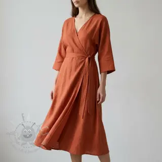 Tkanina wiskozowa z lnem WASHED terracotta