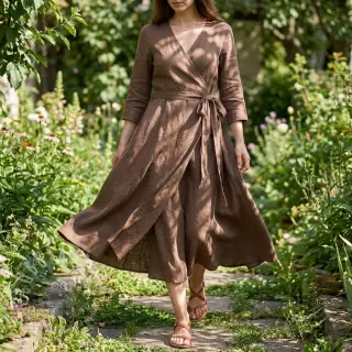 Tkanina wiskozowa z lnem WASHED light brown