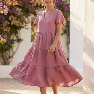 Tkanina wiskozowa z lnem WASHED old pink