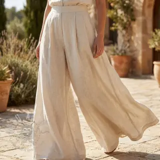 Tkanina wiskozowa z lnem WASHED light beige