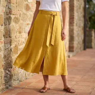 Tkanina wiskozowa z lnem WASHED ochre