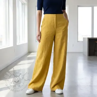 Tkanina wiskozowa z lnem WASHED ochre