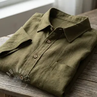 Tkanina wiskozowa z lnem WASHED olive