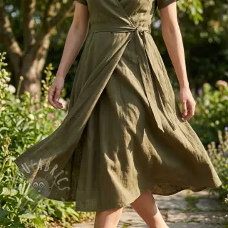Tkanina wiskozowa z lnem WASHED olive