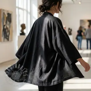 Tkanina wiskozowa z lnem WASHED black