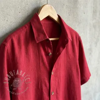 Tkanina wiskozowa z lnem WASHED dark red