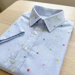 Bawełniana tkanina DOBBY Stripe and dotty blue