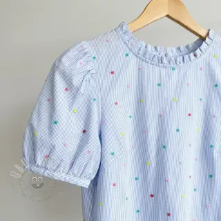 Bawełniana tkanina DOBBY Stripe and dotty blue