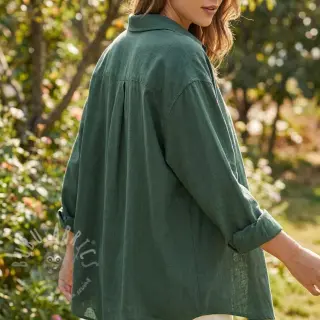 Tkanina wiskozowa z lnem WASHED dark green
