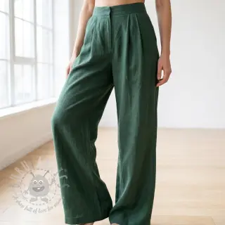 Tkanina wiskozowa z lnem WASHED dark green