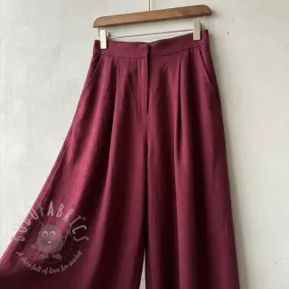 Tkanina wiskozowa z lnem WASHED wine red