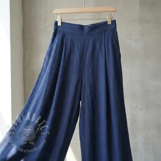 Tkanina wiskozowa z lnem WASHED marine