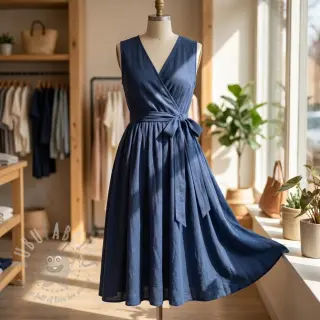Tkanina wiskozowa z lnem WASHED marine