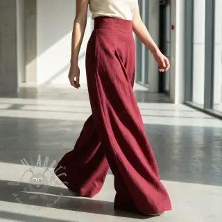 Tkanina wiskozowa z lnem WASHED wine red