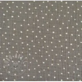 Muślin double gauze Dots grey/white