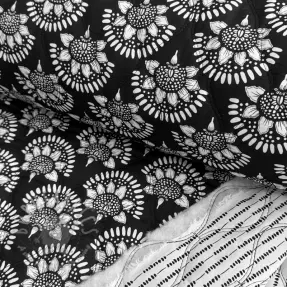 Bawełniana tkanina VOILE STEPPED Bouquet flowers balck digital print