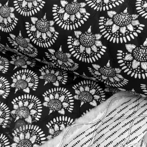 Bawełniana tkanina VOILE STEPPED Bouquet flowers black digital print
