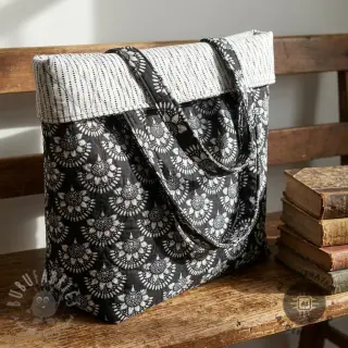 Bawełniana tkanina VOILE STEPPED Bouquet flowers black digital print