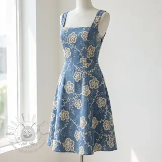 Bawełniana tkanina JEANS EMBROIDERY Flora design D
