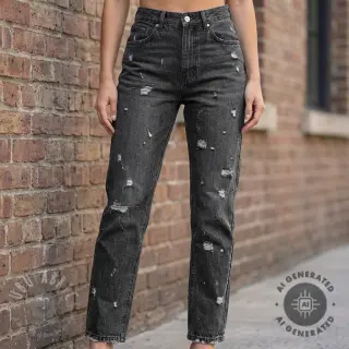 JEANS DENIM 6 OZ Big Holes black