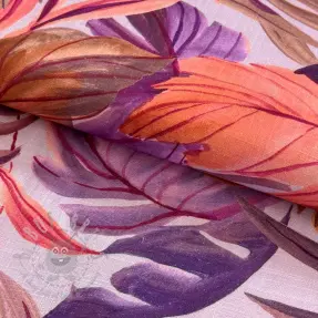 Tkanina wiskozowa z lnem Painted leaves