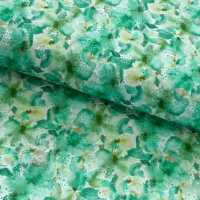 Bawełniana tkanina EMBROIDERY Viola green digital print