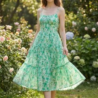 Bawełniana tkanina EMBROIDERY Viola green digital print