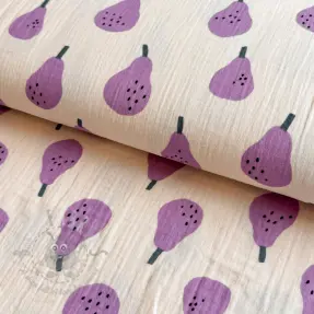 Muślin double gauze Pears lavender by JENNIFER BOURON ORGANIC