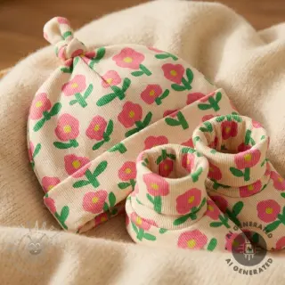 Jersey RIB JENNIFER BOURON Flowers natural pink ORGANIC