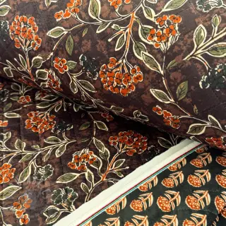 Tkanina elastyczny aksamit VELVET QUILT Flowers leaves dark brown