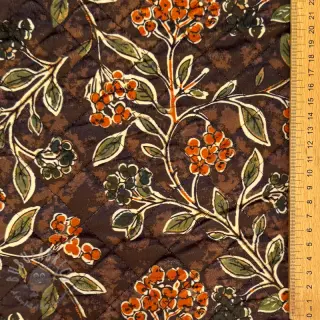 Tkanina elastyczny aksamit VELVET QUILT Flowers leaves dark brown