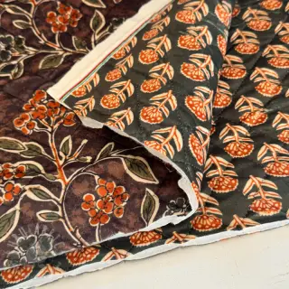 Tkanina elastyczny aksamit VELVET QUILT Flowers leaves dark brown
