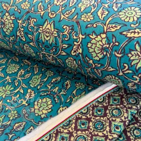 Tkanina elastyczny aksamit VELVET QUILT Flowers abstract petrol