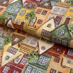 Tkanina dekoracyjna premium Rustic village house digital print