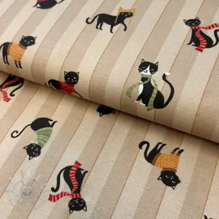 Tkanina dekoracyjna premium Cat frost friends taupe digital print