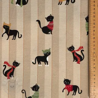 Tkanina dekoracyjna premium Cat frost friends taupe digital print