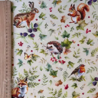 Tkanina dekoracyjna premium Animal forest dream beige digital print
