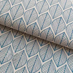 Tkanina dekoracyjna Linenlook Leaf line minimalist denim