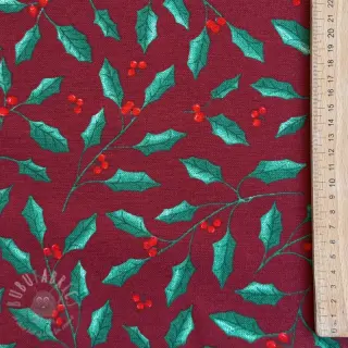 Tkanina dekoracyjna premium Holly Branch Xmas wine