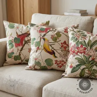 Tkanina dekoracyjna Linenlook Orchid paradise bird digital print
