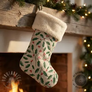 Tkanina dekoracyjna Linenlook Holly branch Xmas