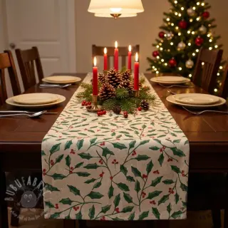 Tkanina dekoracyjna Linenlook Holly branch Xmas