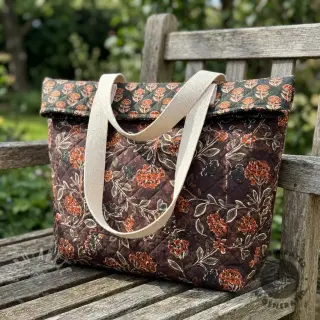 Tkanina elastyczny aksamit VELVET QUILT Flowers leaves dark brown