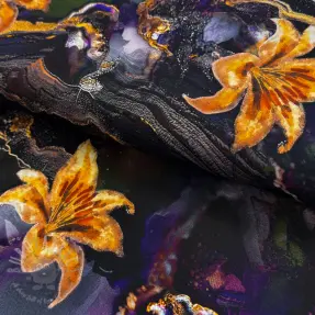 Tkaniny wieczorowe i damskie PUNTA DI ROMA Flowers black digital print