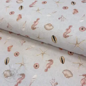 Tkanina dekoracyjna Shells linen ecru digital print
