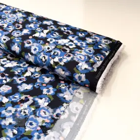 Wiskoza POPLIN STRETCH Painted flowers navy digital print