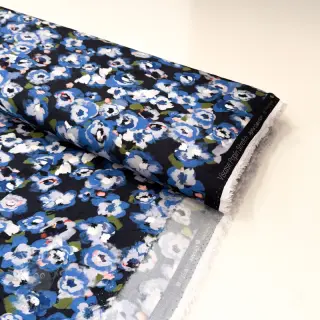 Wiskoza POPLIN STRETCH Painted flowers navy digital print