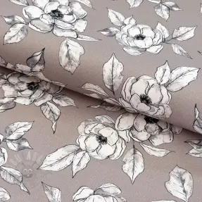 Tkanina dekoracyjna Flowers taupe digital print